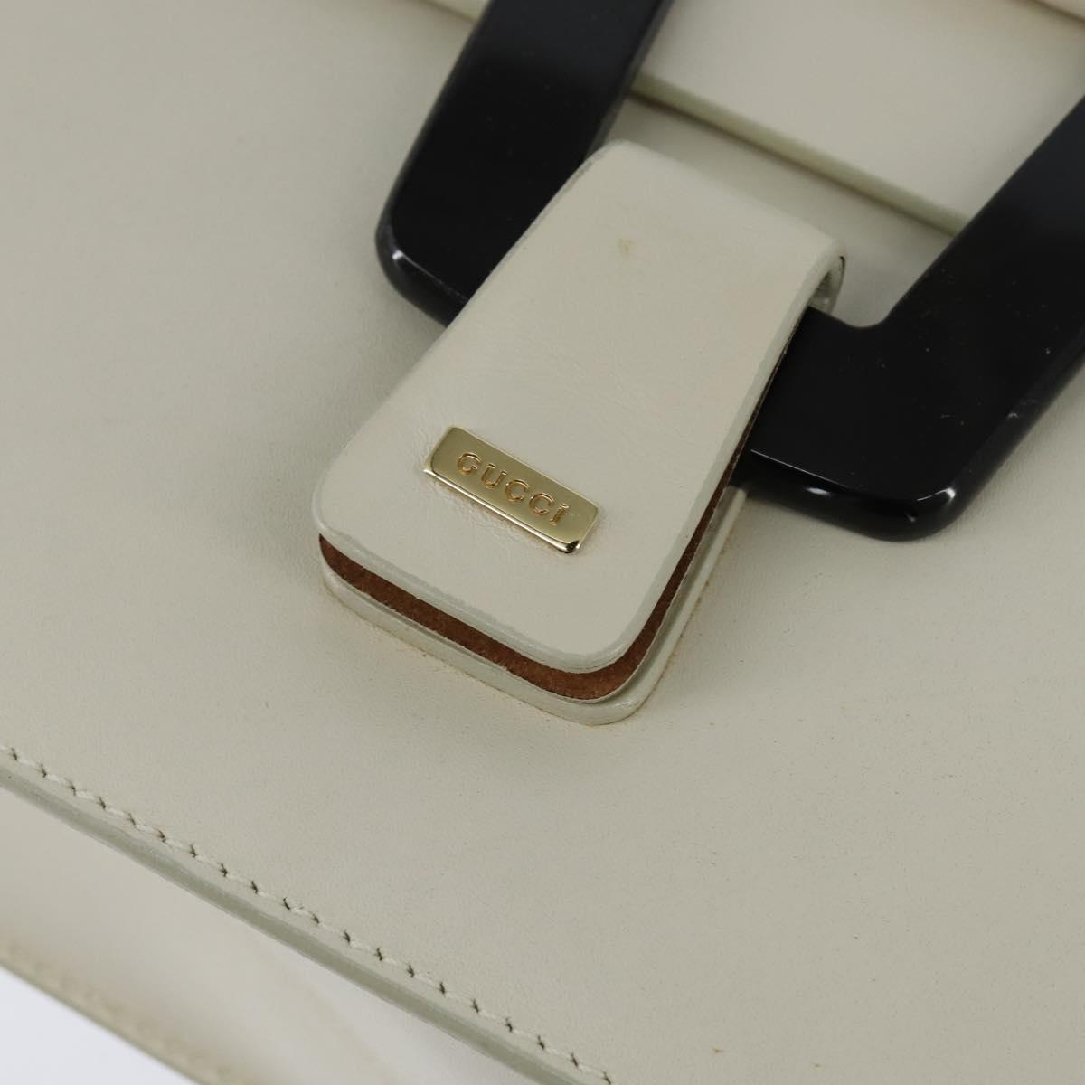 GUCCI Shoulder Bag Leather White Gold Auth BA7470