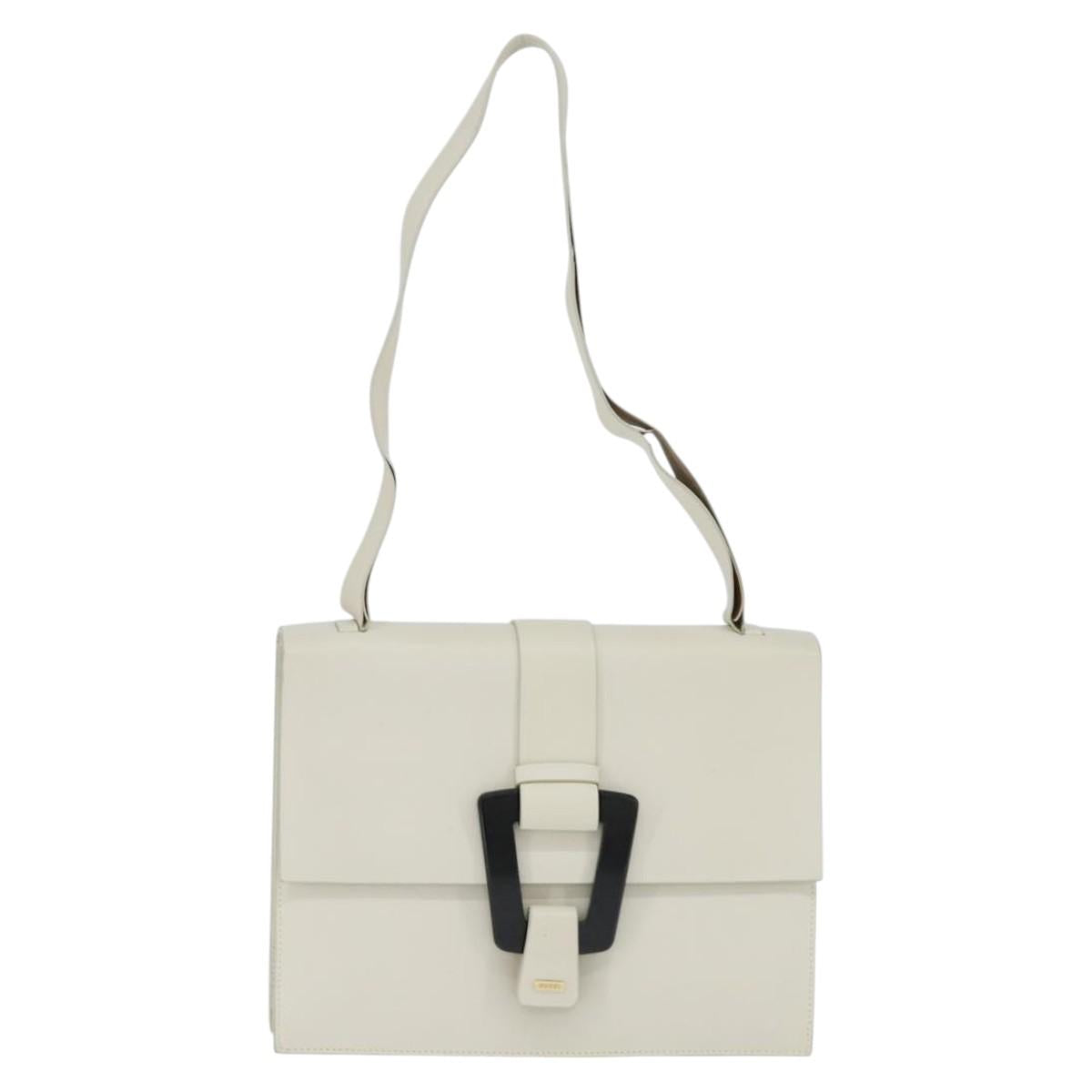 GUCCI Shoulder Bag Leather White Gold Auth BA7470