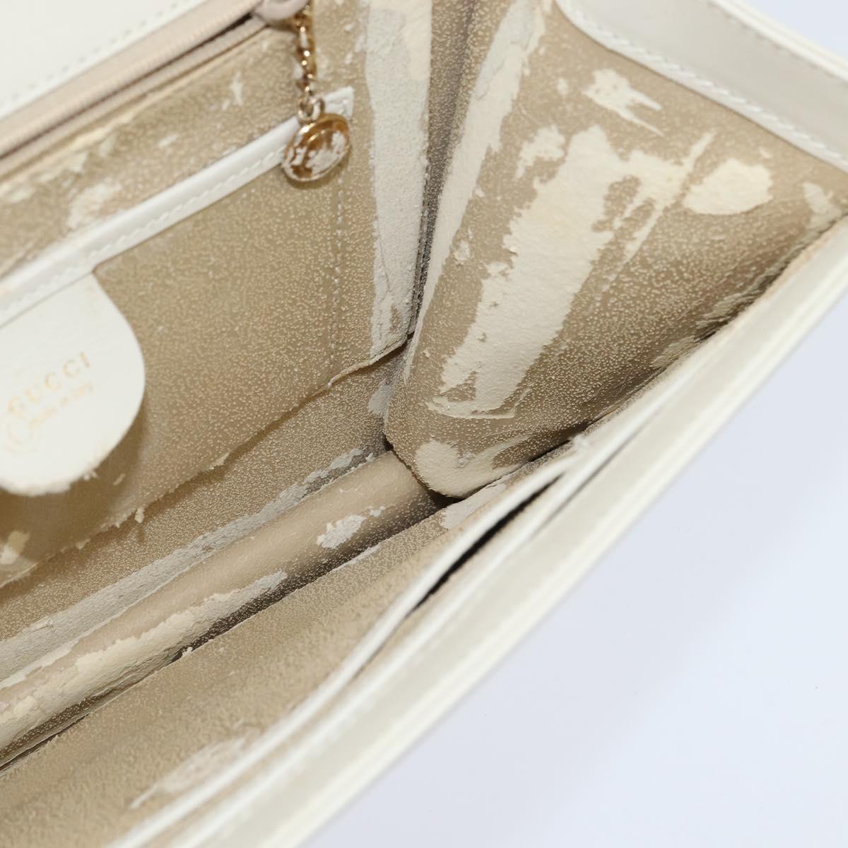 GUCCI Shoulder Bag Leather White Gold Auth BA7470
