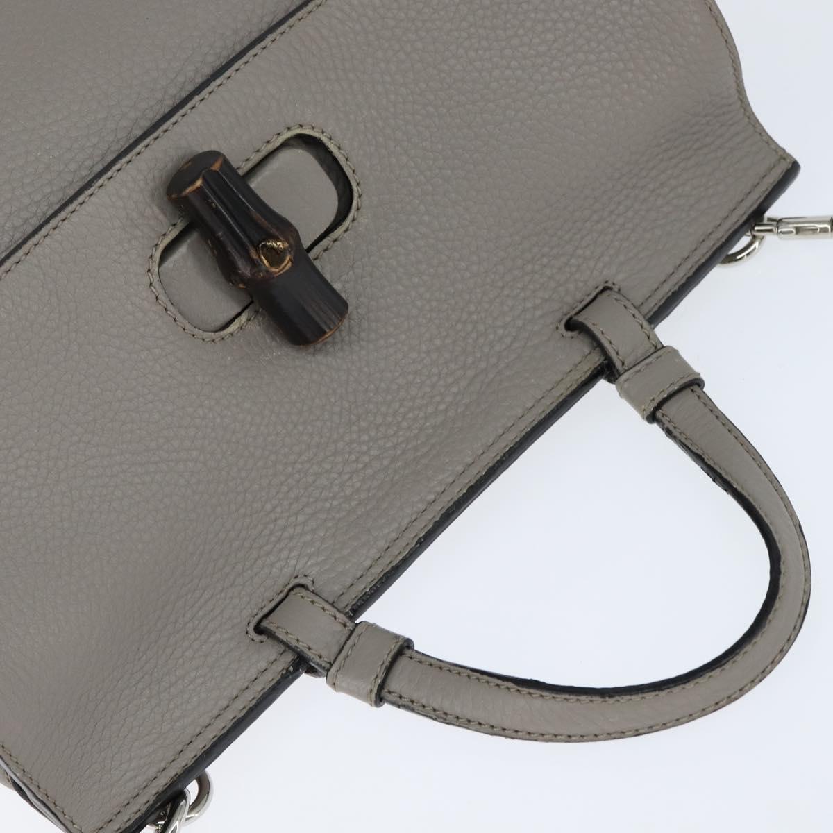 GUCCI Bamboo Hand Bag Leather 2way Gray Silver 392013 Auth BA7471