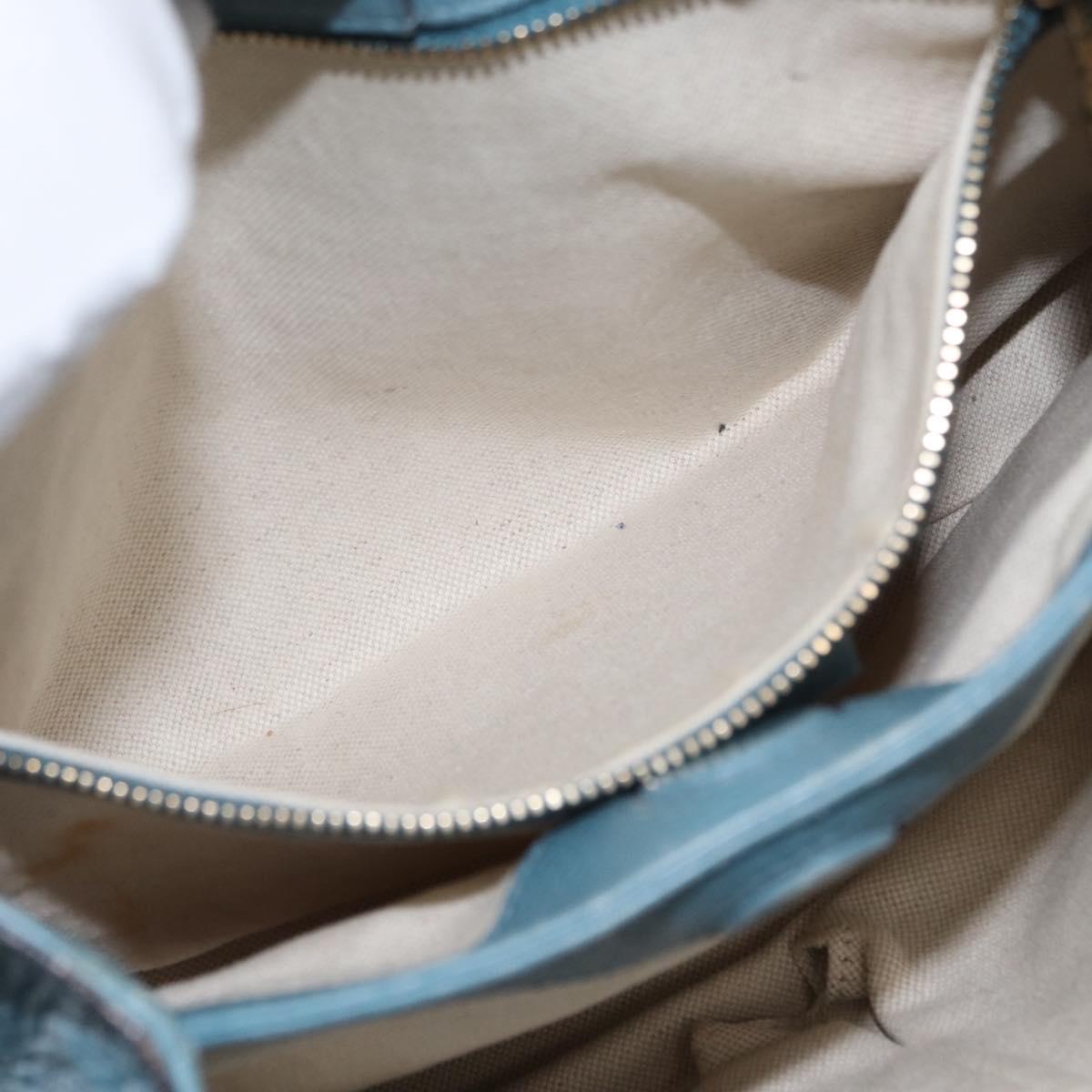 GUCCI Bamboo Hand Bag Leather 2way Blue Silver 336032 Auth BA7472