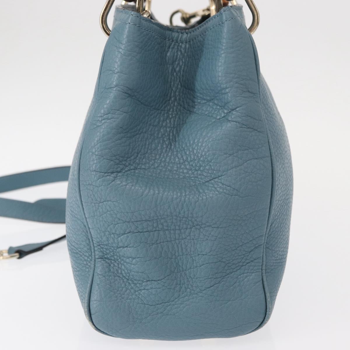 GUCCI Bamboo Hand Bag Leather 2way Blue Silver 336032 Auth BA7472