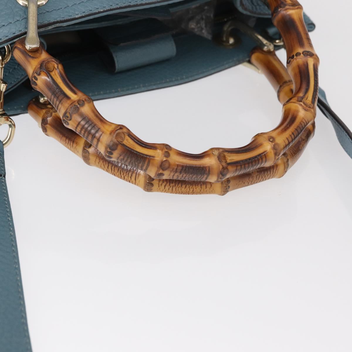 GUCCI Bamboo Hand Bag Leather 2way Blue Silver 336032 Auth BA7472