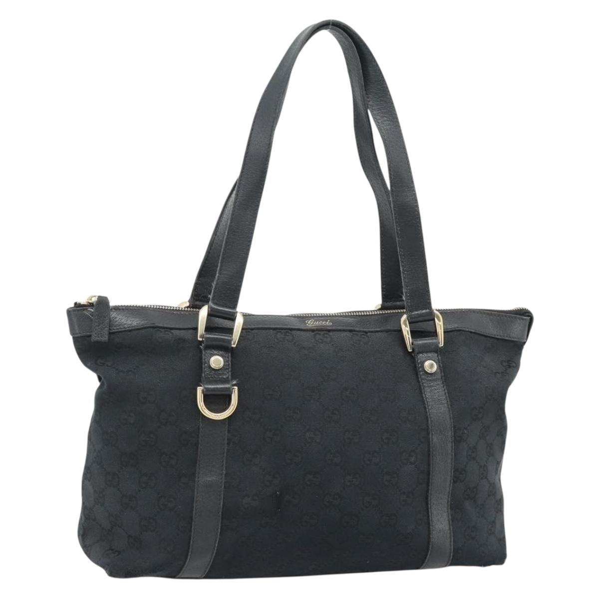 GUCCI GG Canvas Abbey Tote Bag Black Gold 141470 Auth BA7477