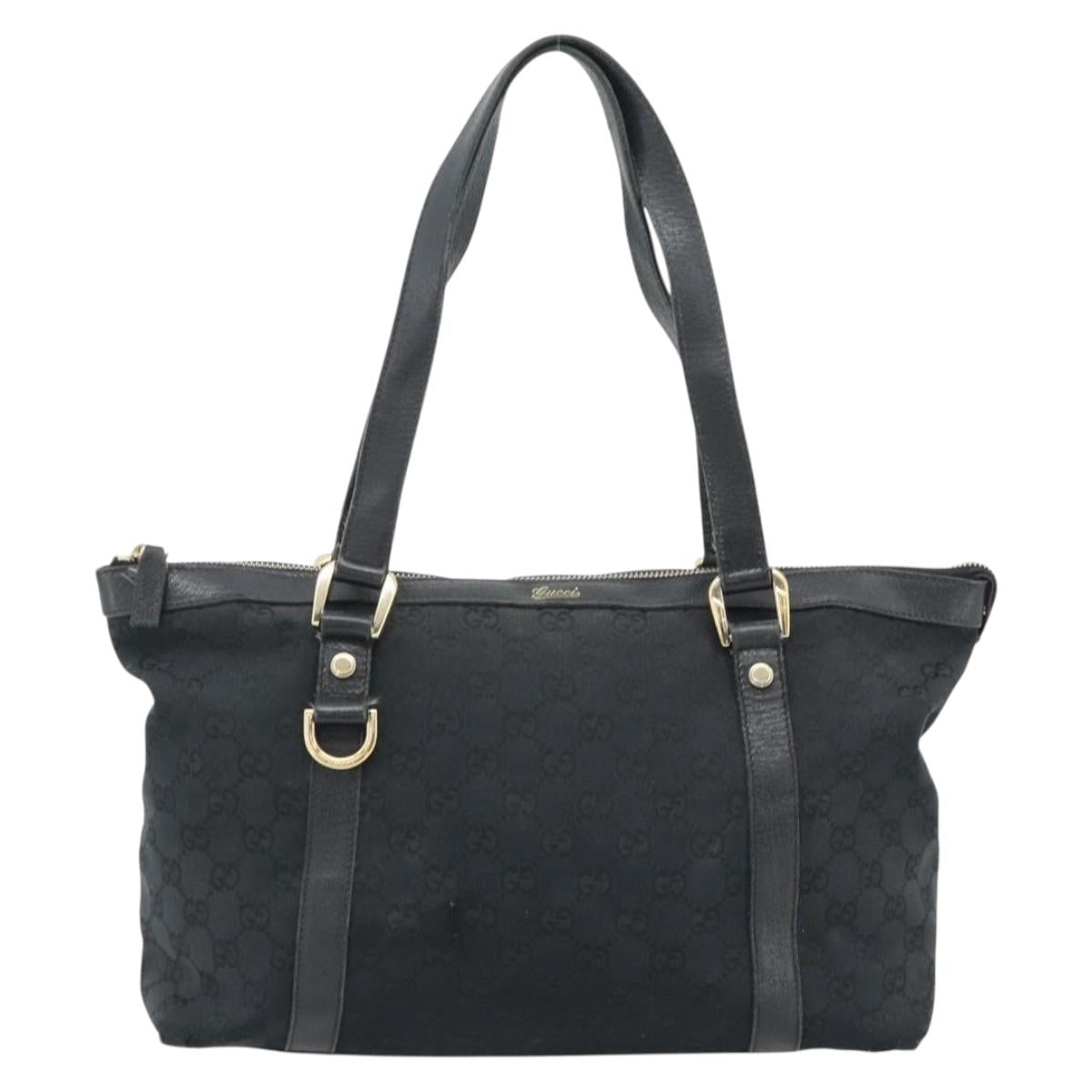 GUCCI GG Canvas Abbey Tote Bag Black Gold 141470 Auth BA7477