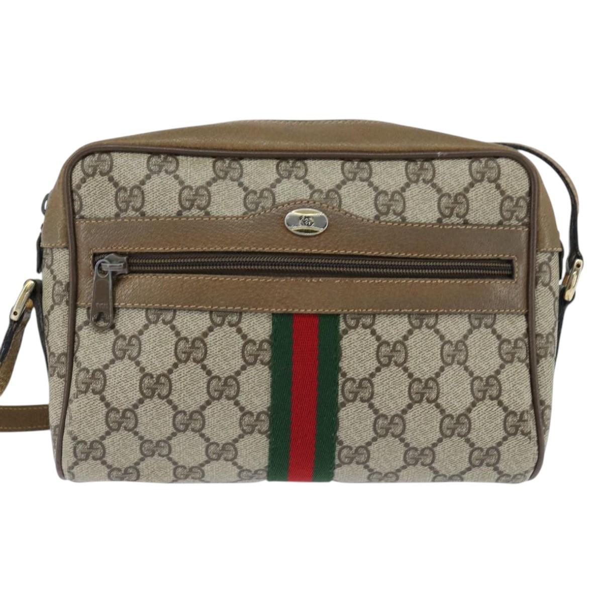 GUCCI GG Supreme Web Sherry Line Bag PVC Beige Gold 56 02 004 Auth BA7480