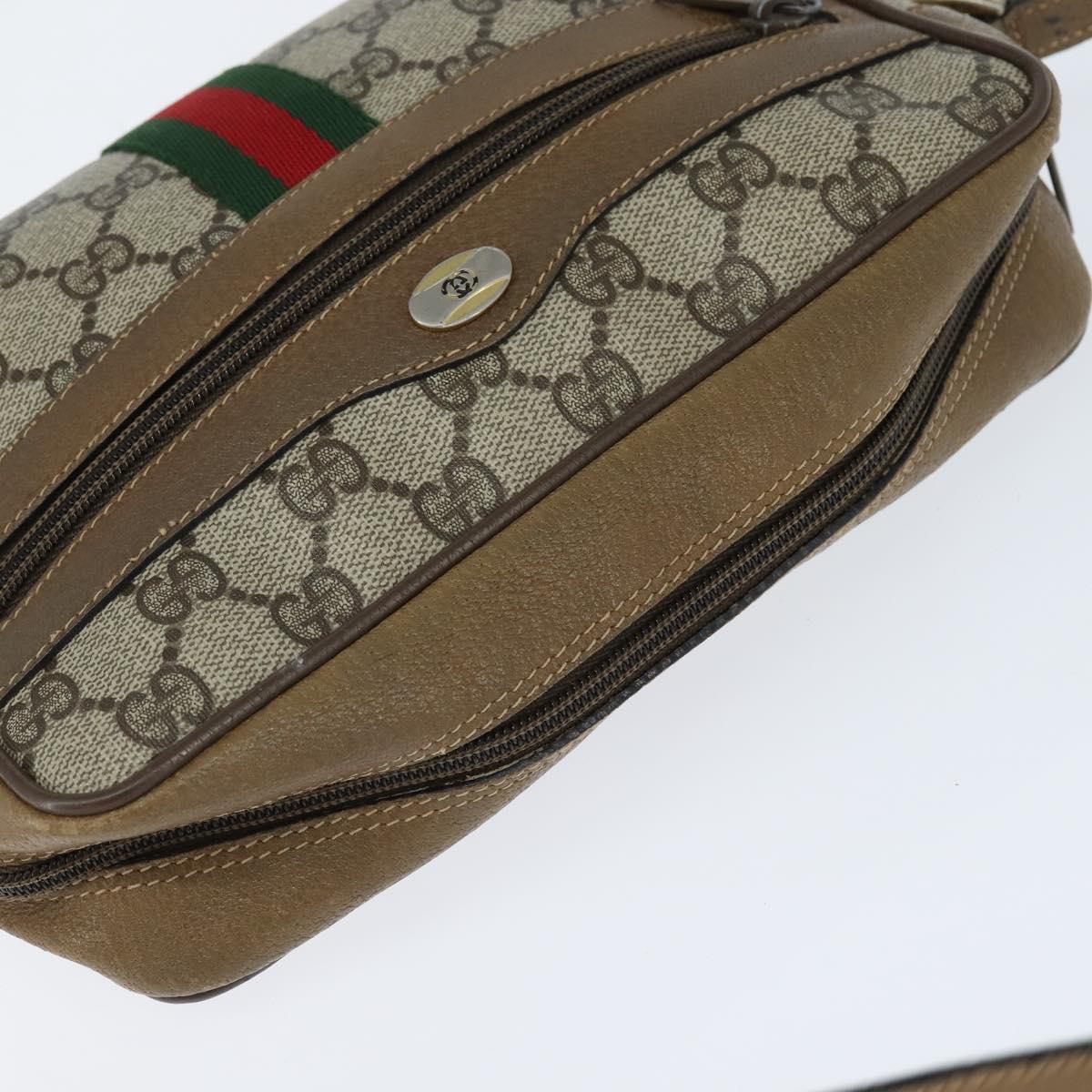 GUCCI GG Supreme Web Sherry Line Bag PVC Beige Gold 56 02 004 Auth BA7480