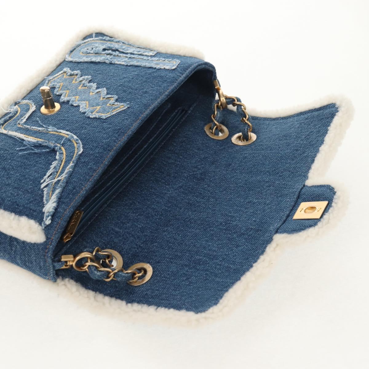 CHANEL Chain Shoulder Bag Denim Blue Gold CC Auth BA7486SM