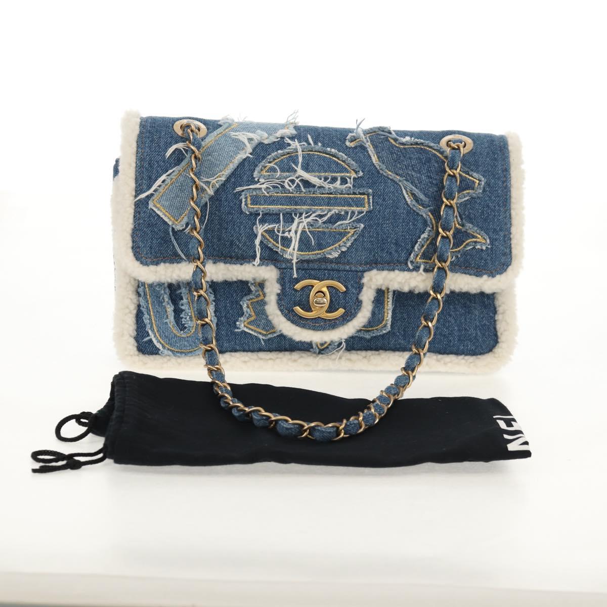 CHANEL Chain Shoulder Bag Denim Blue Gold CC Auth BA7486SM