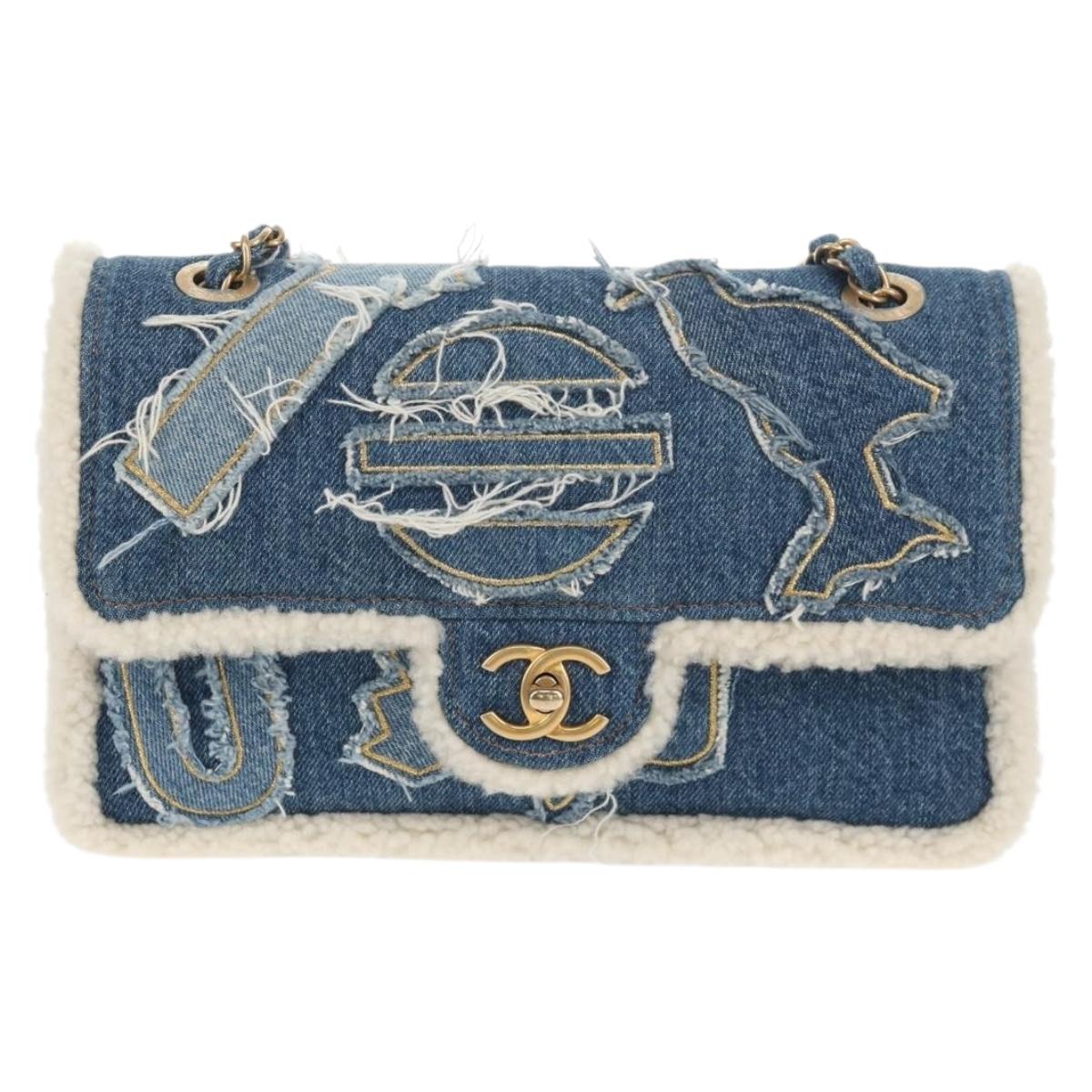 CHANEL Chain Shoulder Bag Denim Blue Gold CC Auth BA7486SM