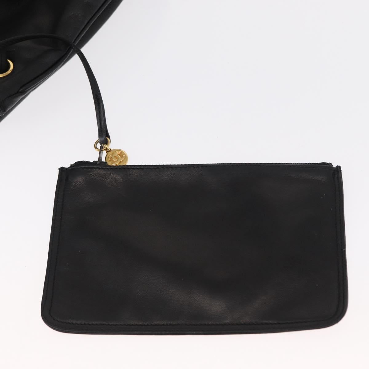 CHANEL Lamb Skin Matelasse Backpack Black Gold CC Auth BA7489