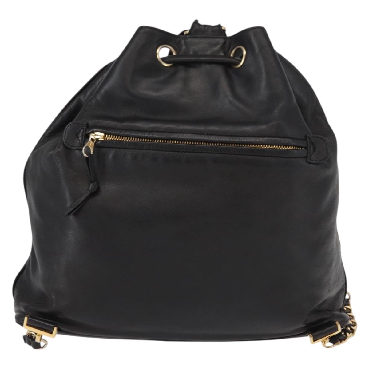 CHANEL Lamb Skin Matelasse Backpack Black Gold CC Auth BA7489