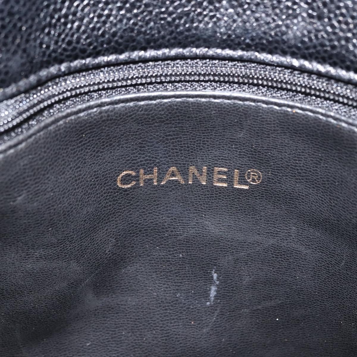 CHANEL Tote Bag Caviar Skin Black Gold CC Auth BA7490