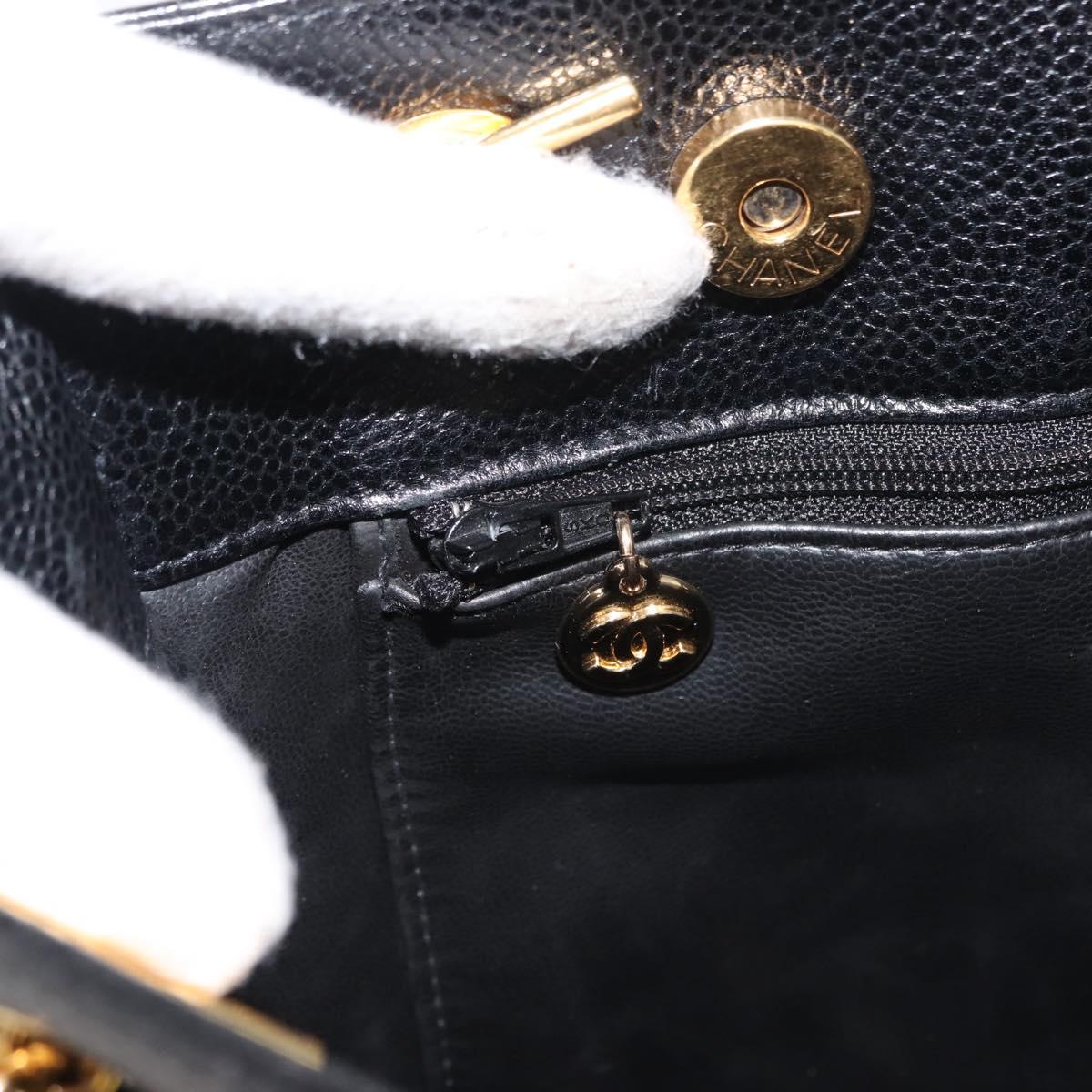CHANEL Tote Bag Caviar Skin Black Gold CC Auth BA7490