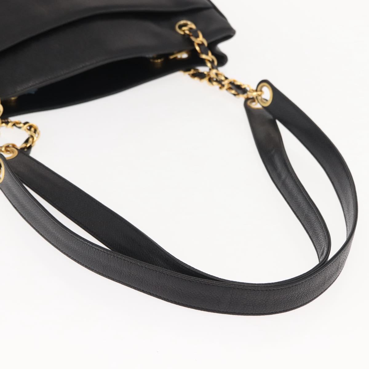 CHANEL Tote Bag Caviar Skin Black Gold CC Auth BA7490