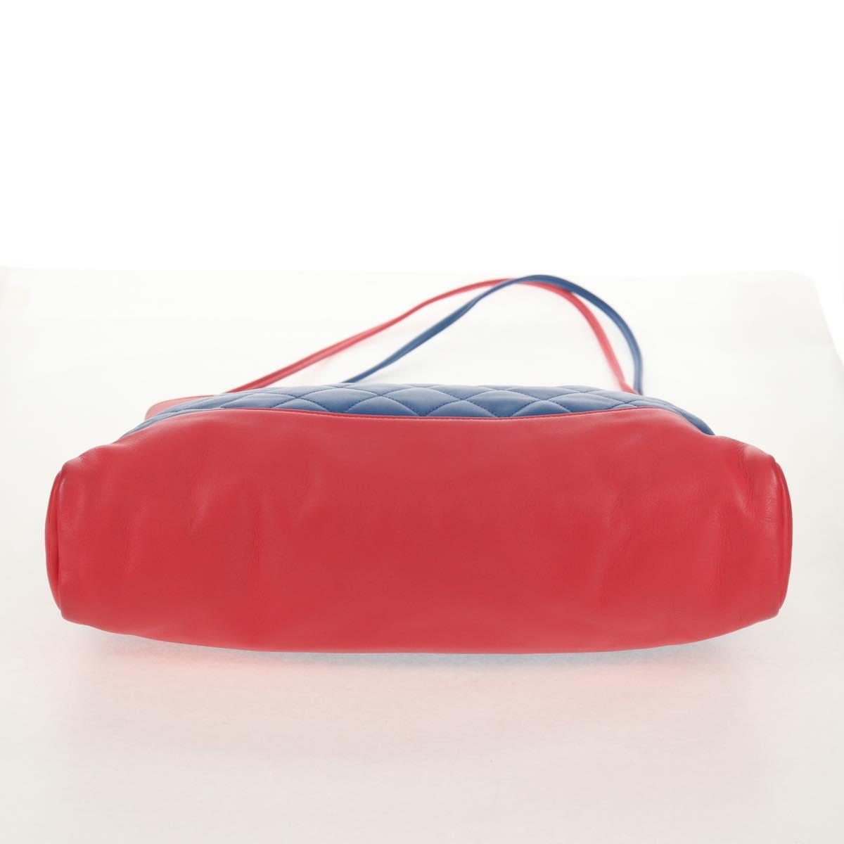 CHANEL Matelasse Hand Bag Lamb Skin 2way Blue Gold CC Auth BA7491M