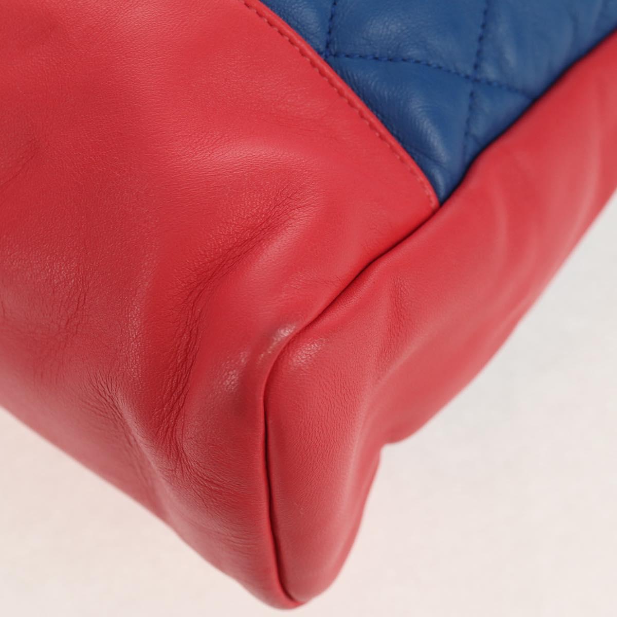 CHANEL Matelasse Hand Bag Lamb Skin 2way Blue Gold CC Auth BA7491M