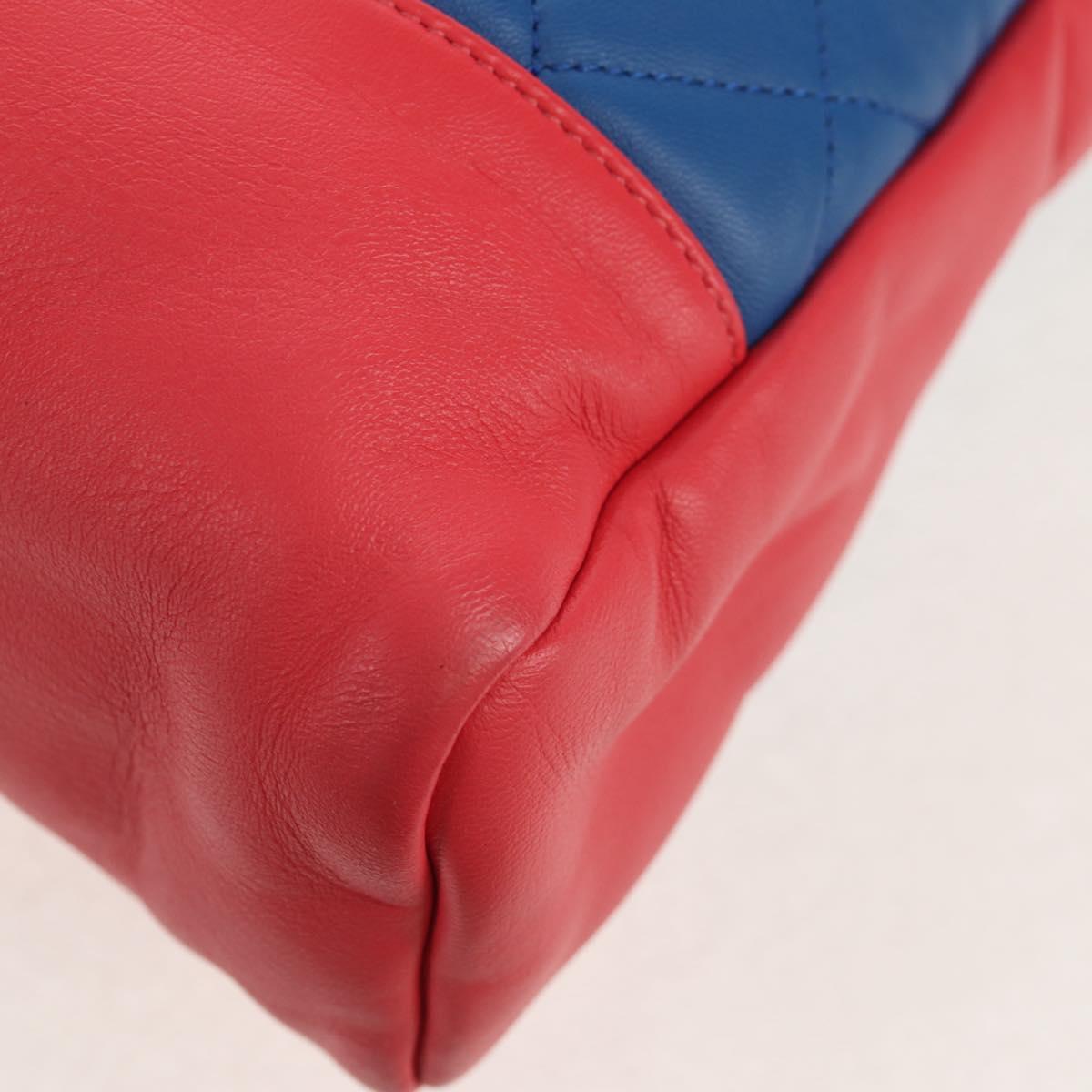 CHANEL Matelasse Hand Bag Lamb Skin 2way Blue Gold CC Auth BA7491M