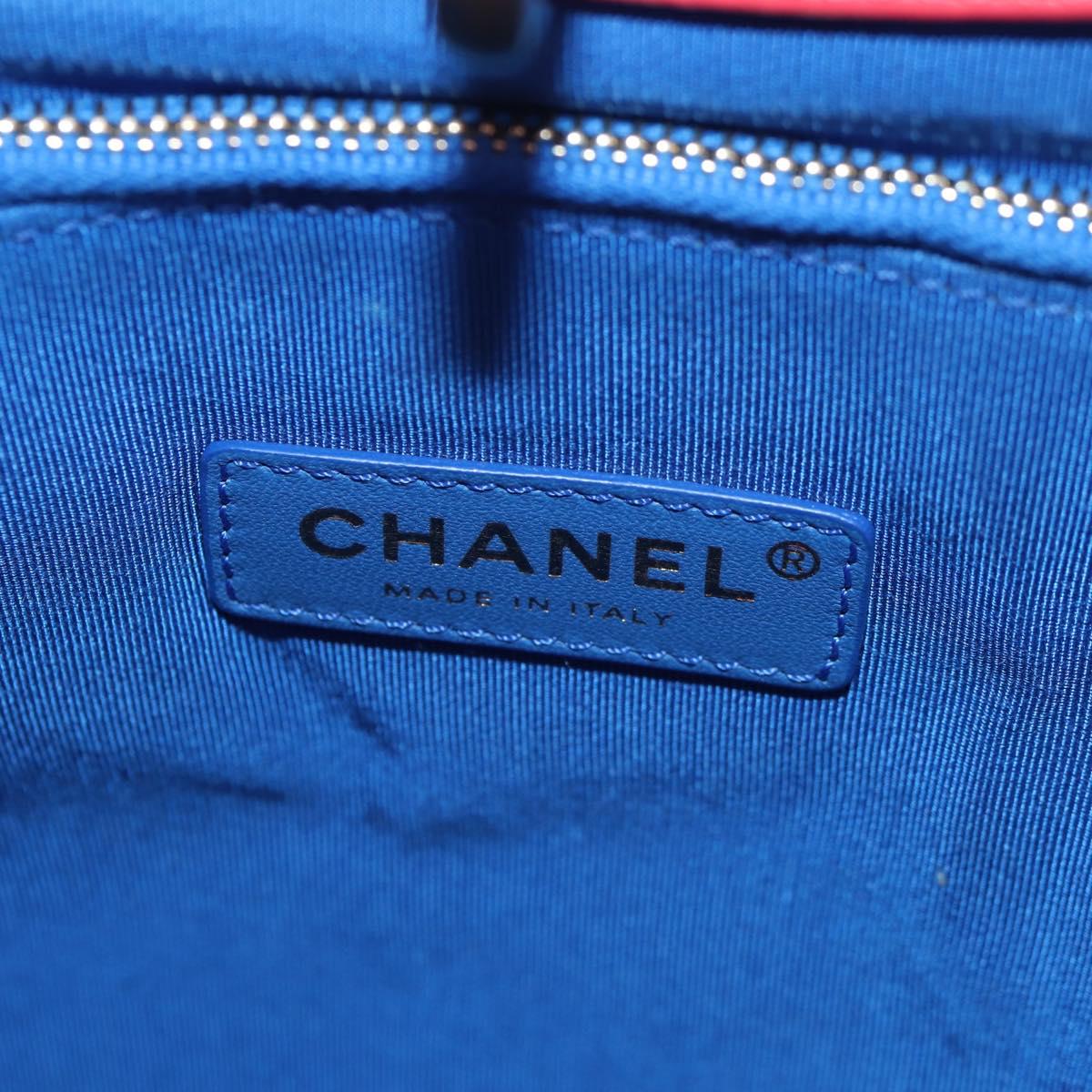 CHANEL Matelasse Hand Bag Lamb Skin 2way Blue Gold CC Auth BA7491SAM