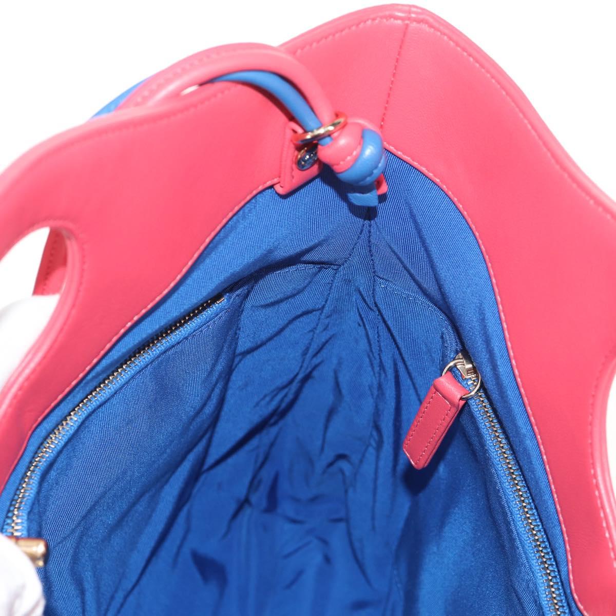 CHANEL Matelasse Hand Bag Lamb Skin 2way Blue Gold CC Auth BA7491M