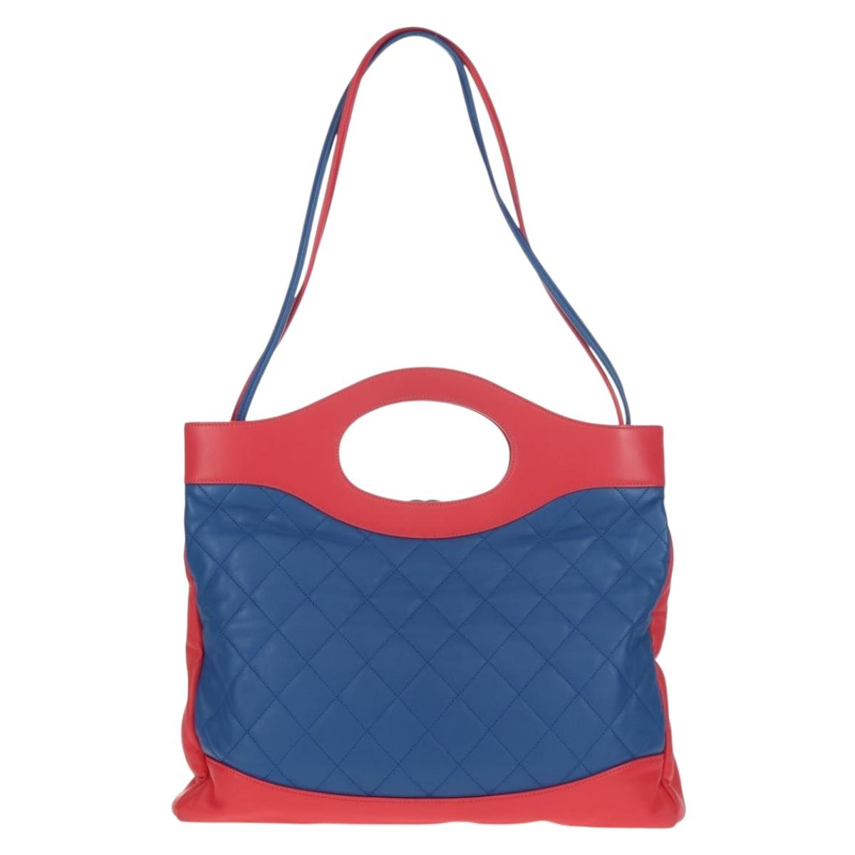 CHANEL Matelasse Hand Bag Lamb Skin 2way Blue Gold CC Auth BA7491M