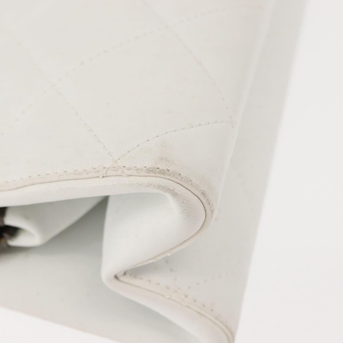 CHANEL Wood Chain Shoulder Bag Lamb Skin White Gold CC Auth BA7494