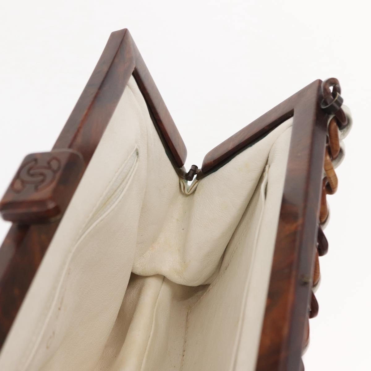 CHANEL Wood Chain Shoulder Bag Lamb Skin White Gold CC Auth BA7494