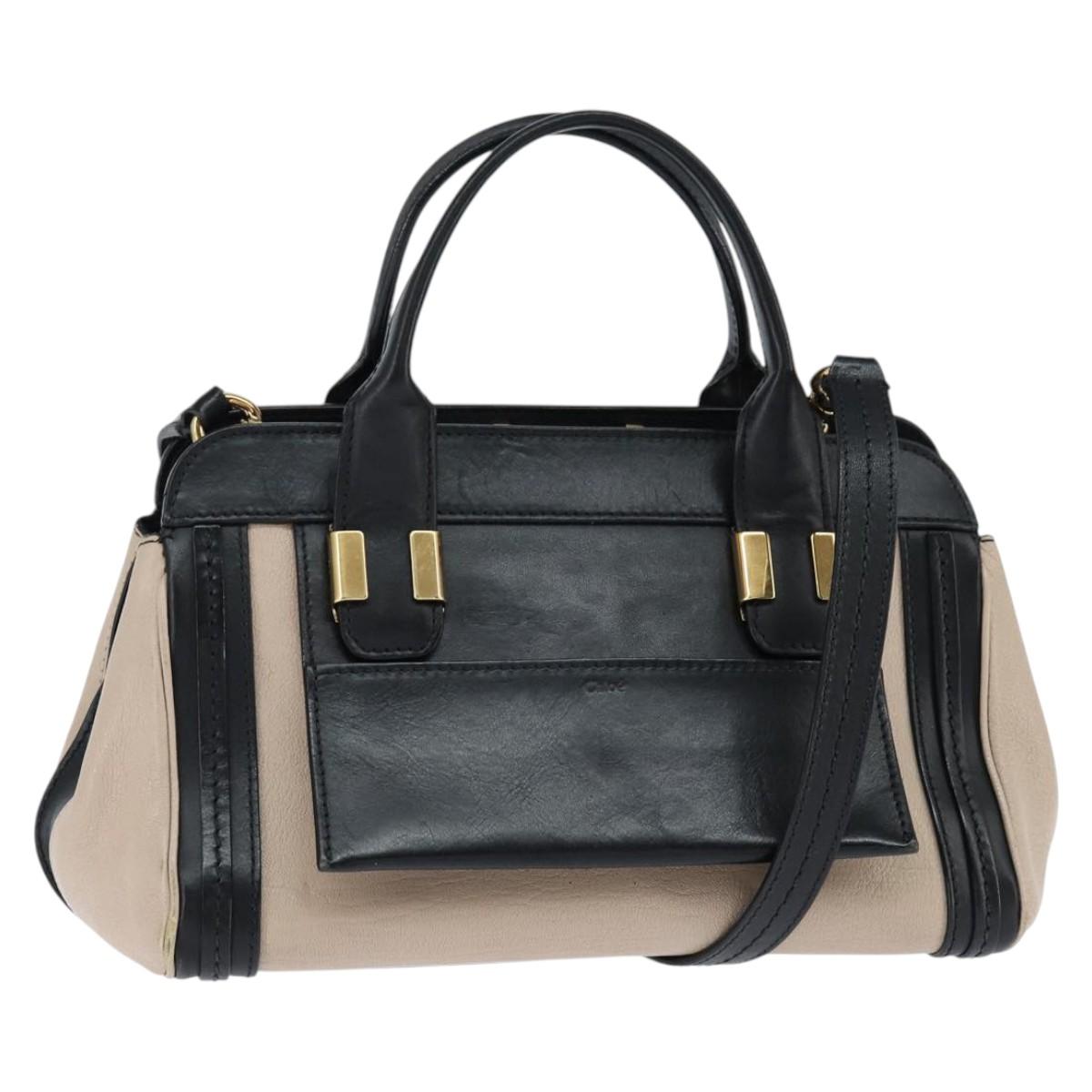 Chloe Little Alice Hand Bag Leather 2way White Gold Auth BA7495