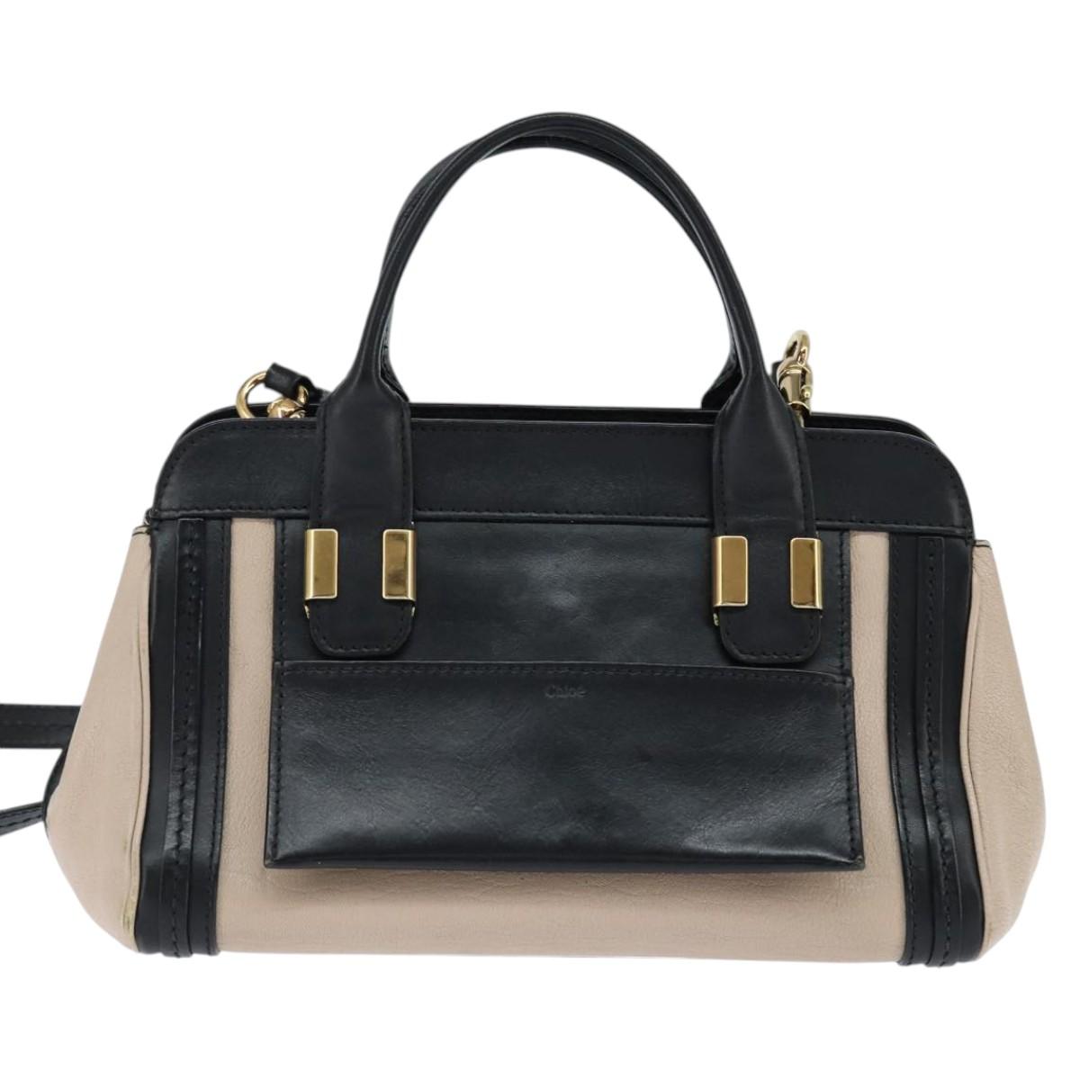 Chloe Little Alice Hand Bag Leather 2way White Gold Auth BA7495