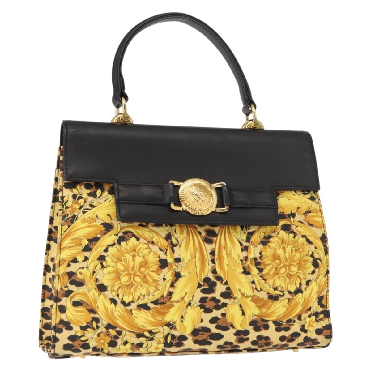 Gianni Versace Hand Bag PVC Leather Yellow Black Auth BA7502