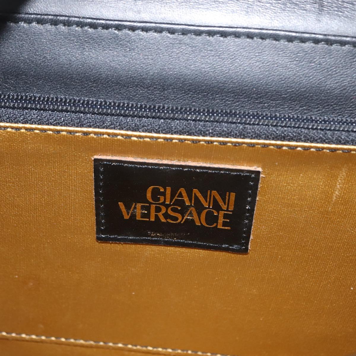 Gianni Versace Hand Bag PVC Leather Yellow Black Auth BA7502