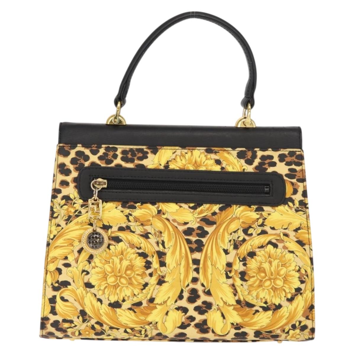 Gianni Versace Hand Bag PVC Leather Yellow Black Auth BA7502