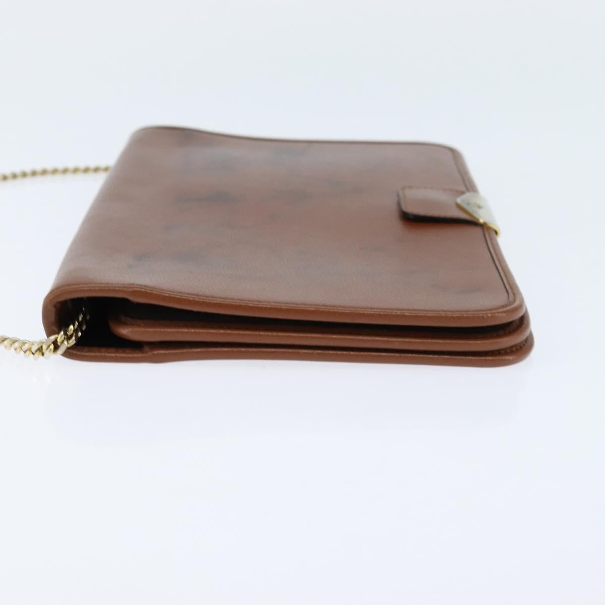 Christian Dior Chain Shoulder Bag Leather Brown Gold Auth BA7503