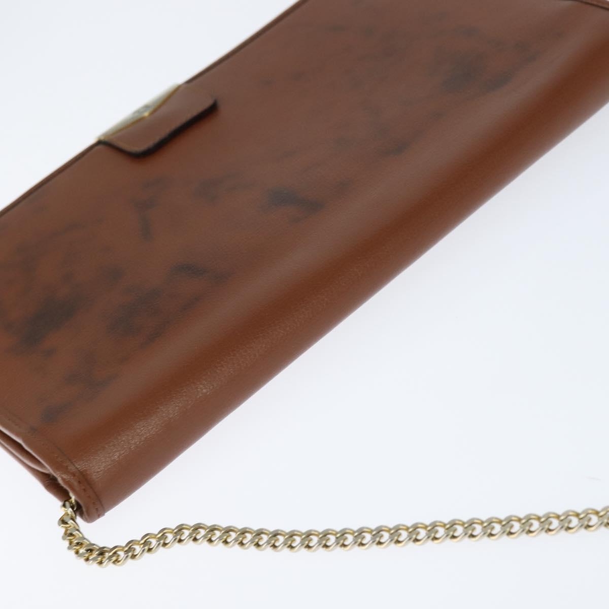 Christian Dior Chain Shoulder Bag Leather Brown Gold Auth BA7503