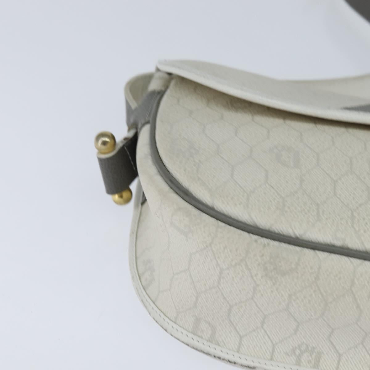 Christian Dior Honeycomb Canvas Shoulder Bag PVC White gold Auth BA7505