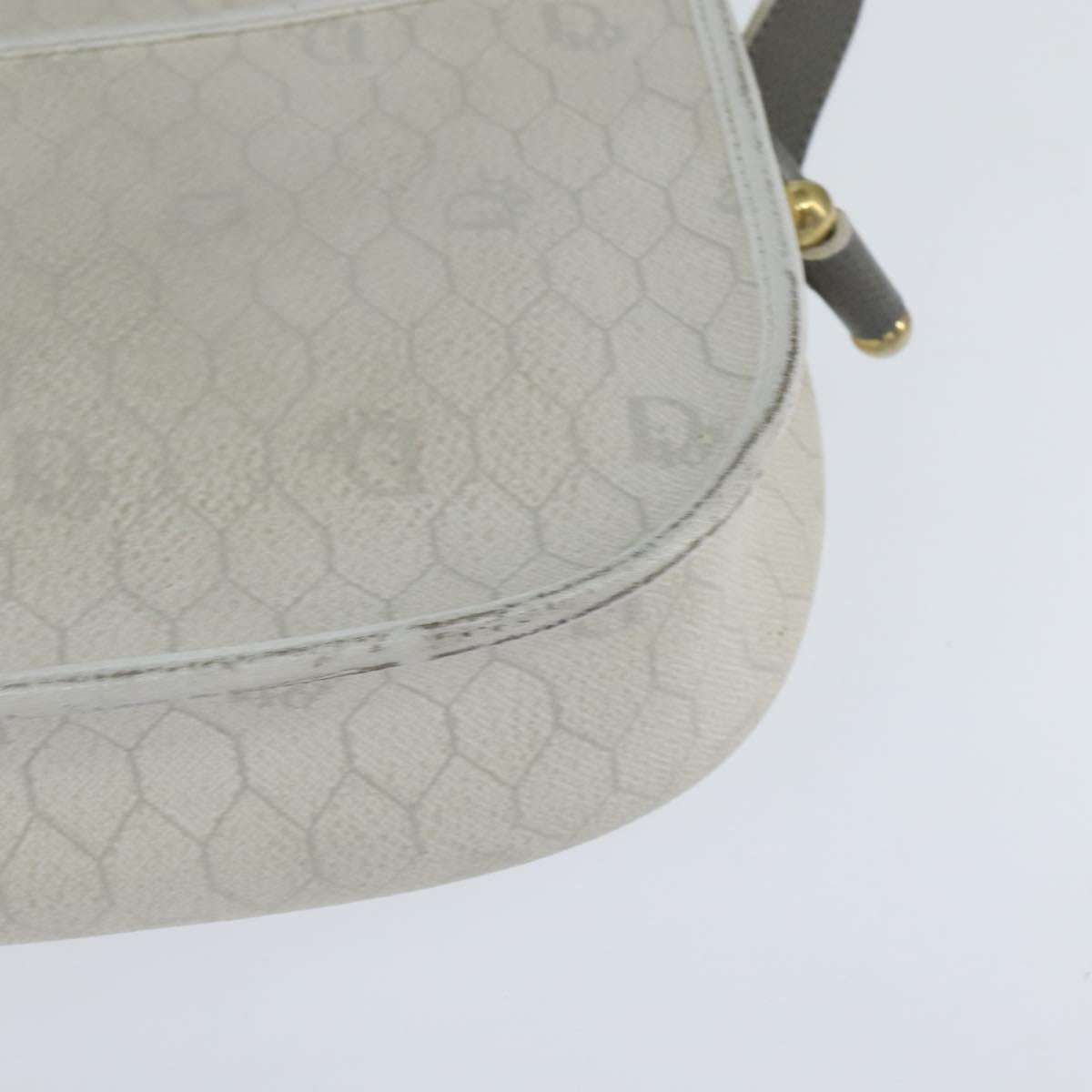 Christian Dior Honeycomb Canvas Shoulder Bag PVC White gold Auth BA7505