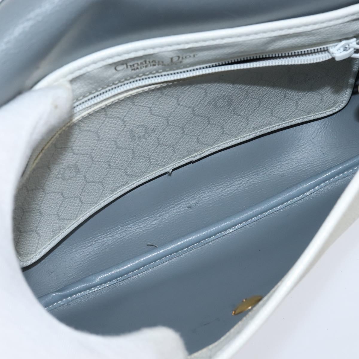 Christian Dior Honeycomb Canvas Shoulder Bag PVC White gold Auth BA7505