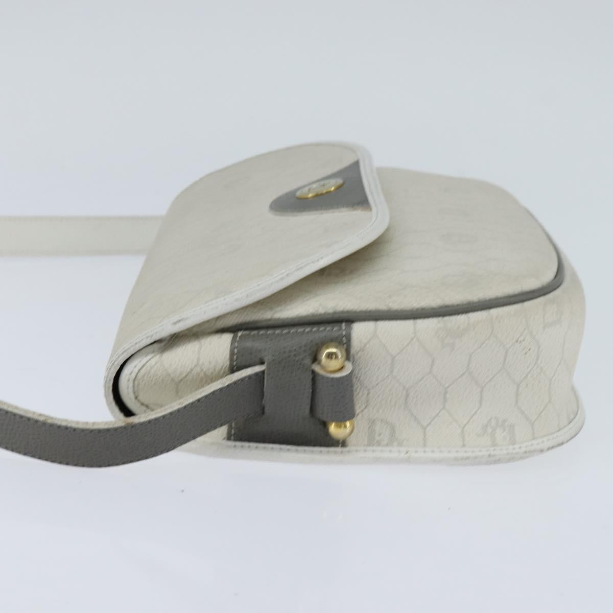 Christian Dior Honeycomb Canvas Shoulder Bag PVC White gold Auth BA7505