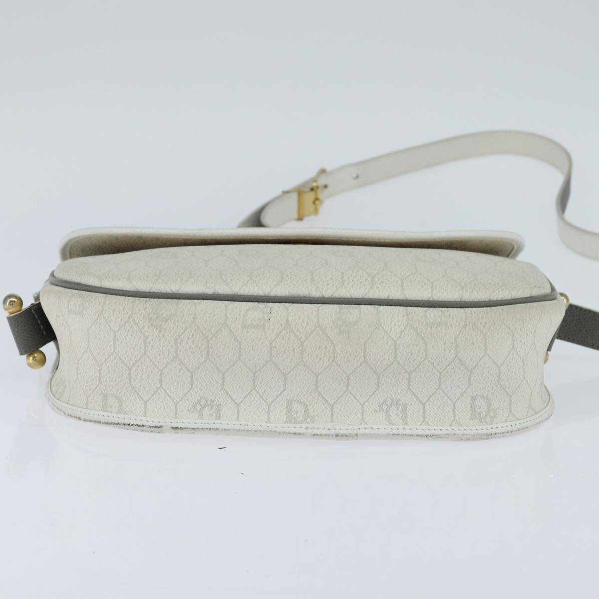 Christian Dior Honeycomb Canvas Shoulder Bag PVC White gold Auth BA7505