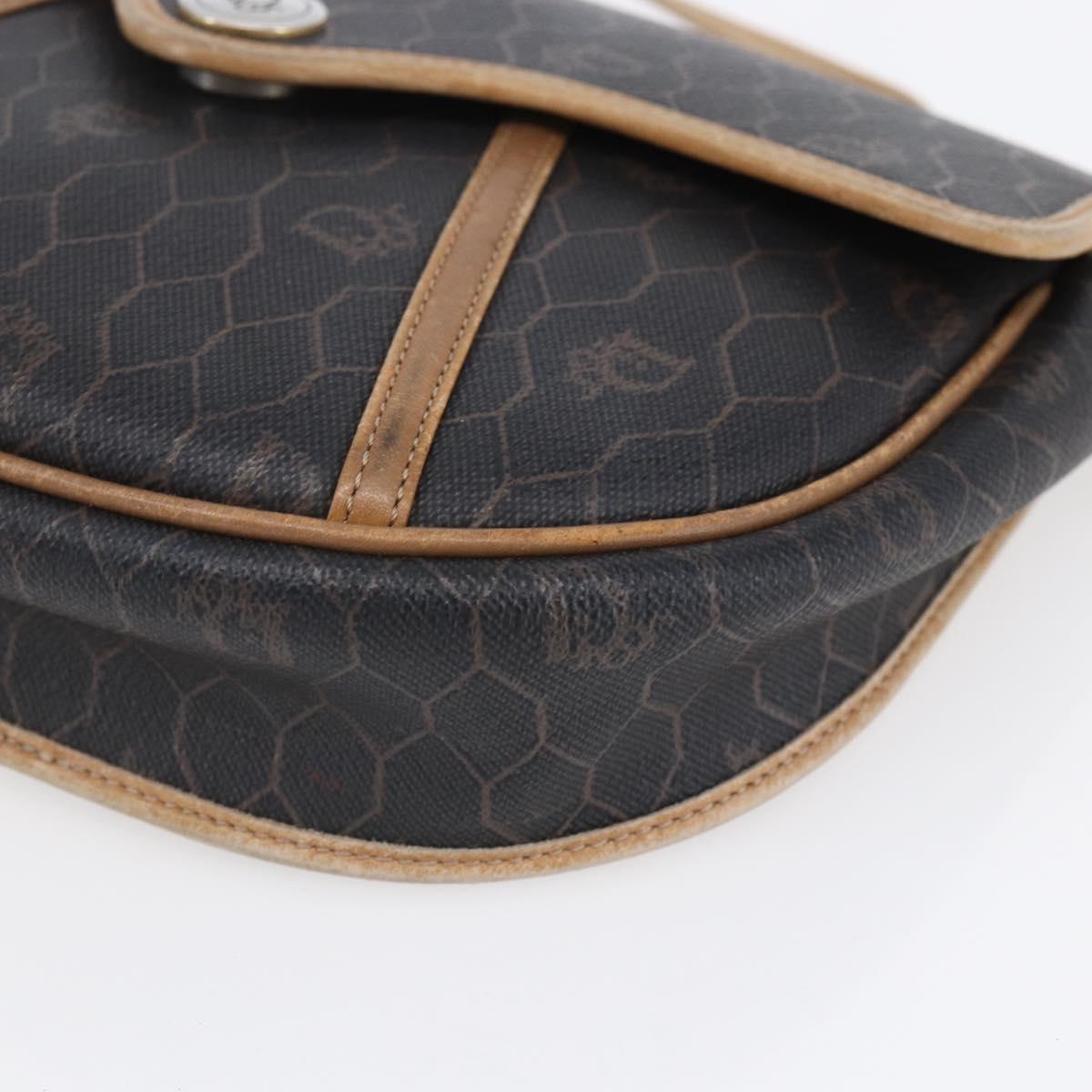 Christian Dior Honeycomb Canvas Shoulder Bag PVC Black gold Auth BA7506