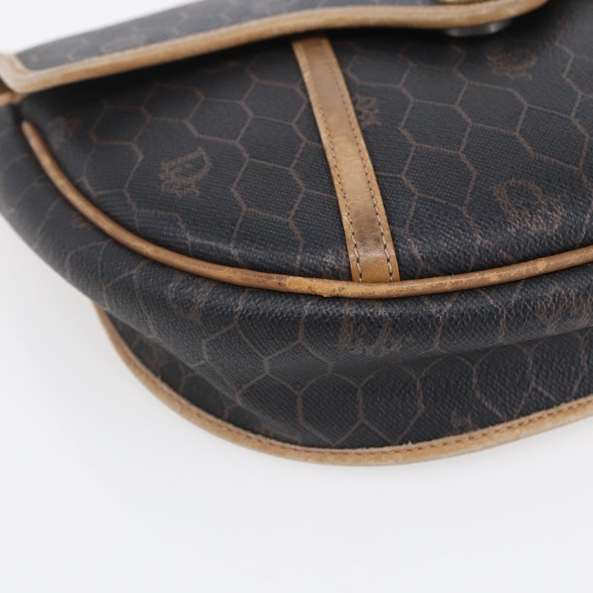 Christian Dior Honeycomb Canvas Shoulder Bag PVC Black gold Auth BA7506
