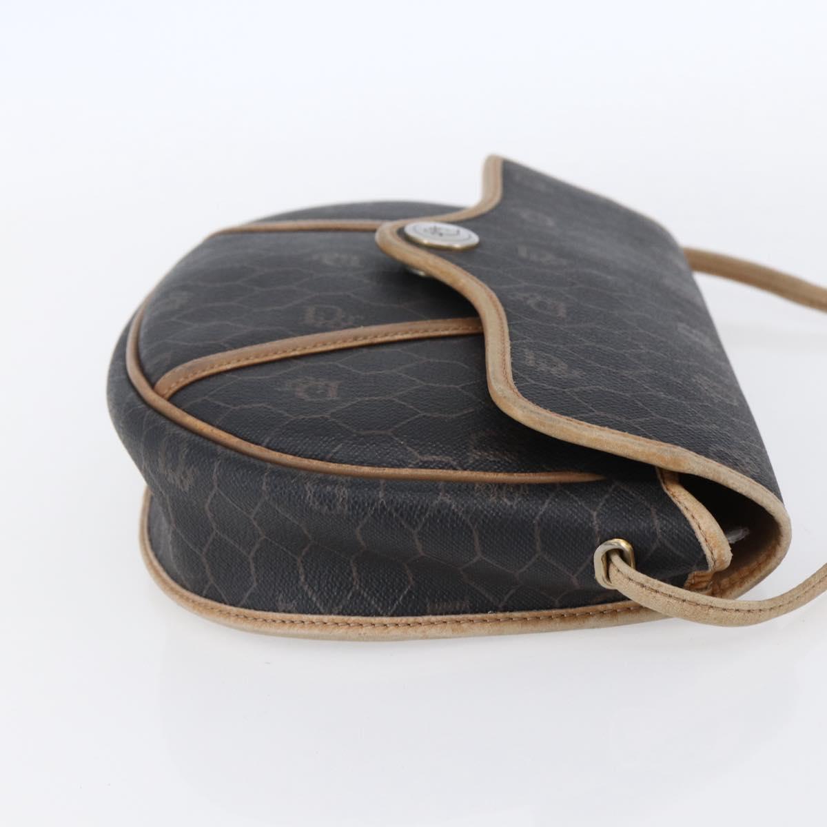 Christian Dior Honeycomb Canvas Shoulder Bag PVC Black gold Auth BA7506