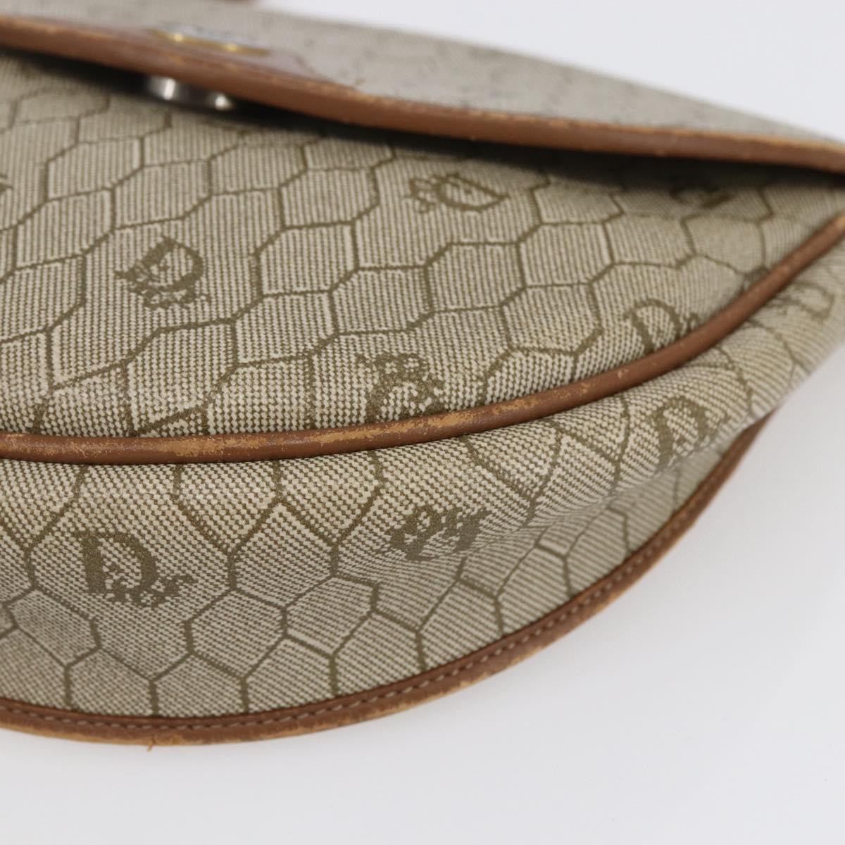 Christian Dior Honeycomb Canvas Shoulder Bag PVC Beige gold Auth BA7507
