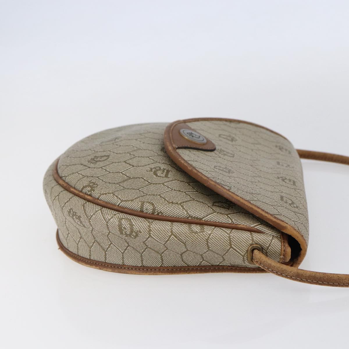 Christian Dior Honeycomb Canvas Shoulder Bag PVC Beige gold Auth BA7507