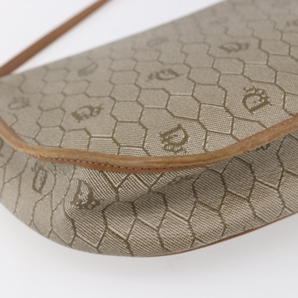 Christian Dior Honeycomb Canvas Shoulder Bag PVC Beige gold Auth BA7508
