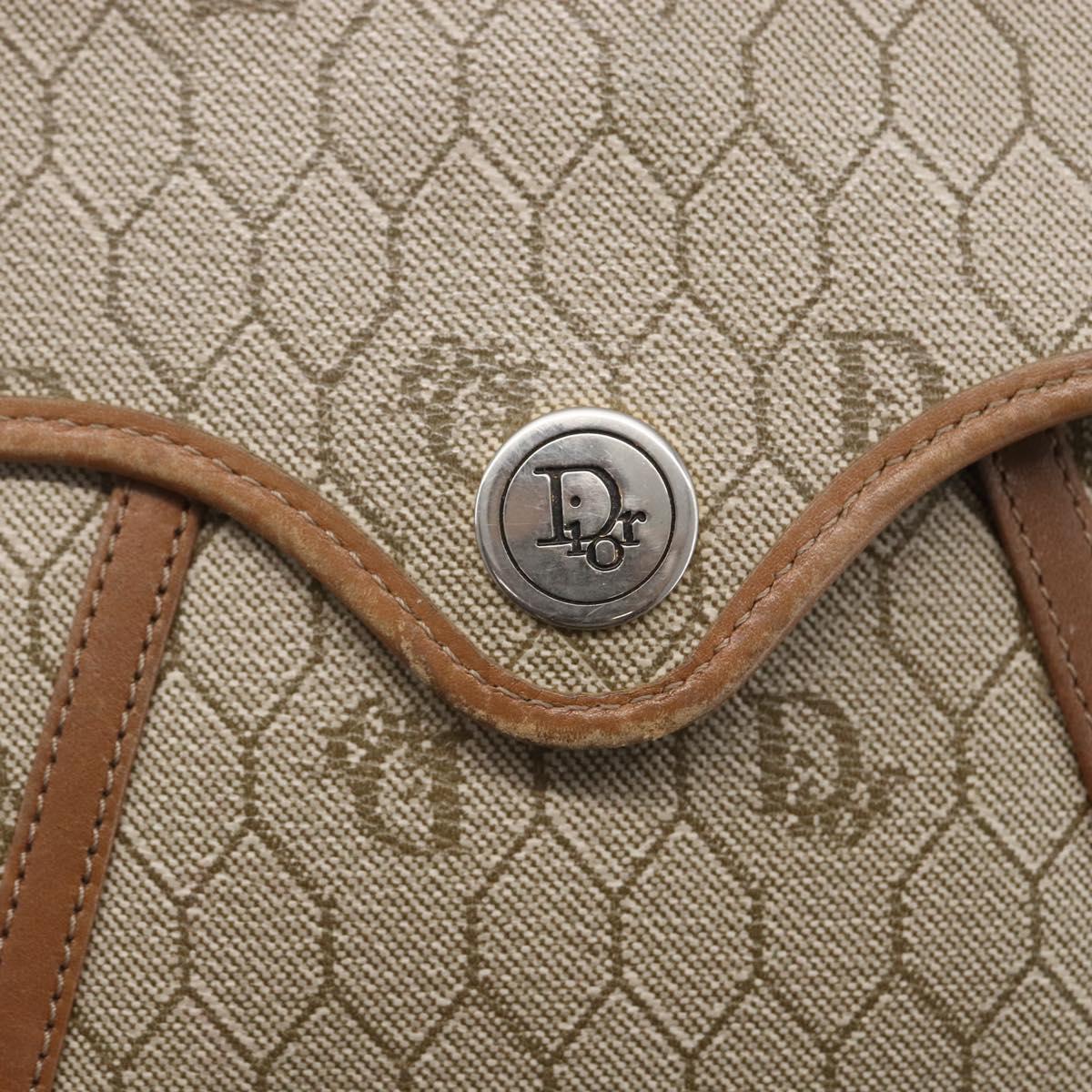 Christian Dior Honeycomb Canvas Shoulder Bag PVC Beige gold Auth BA7508