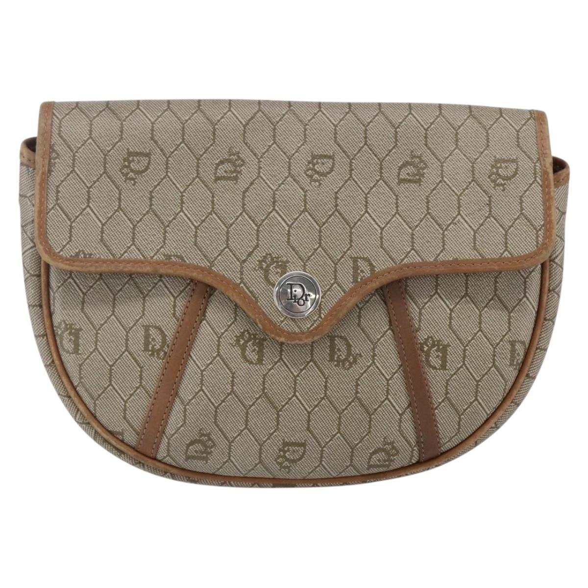 Christian Dior Honeycomb Canvas Shoulder Bag PVC Beige gold Auth BA7508