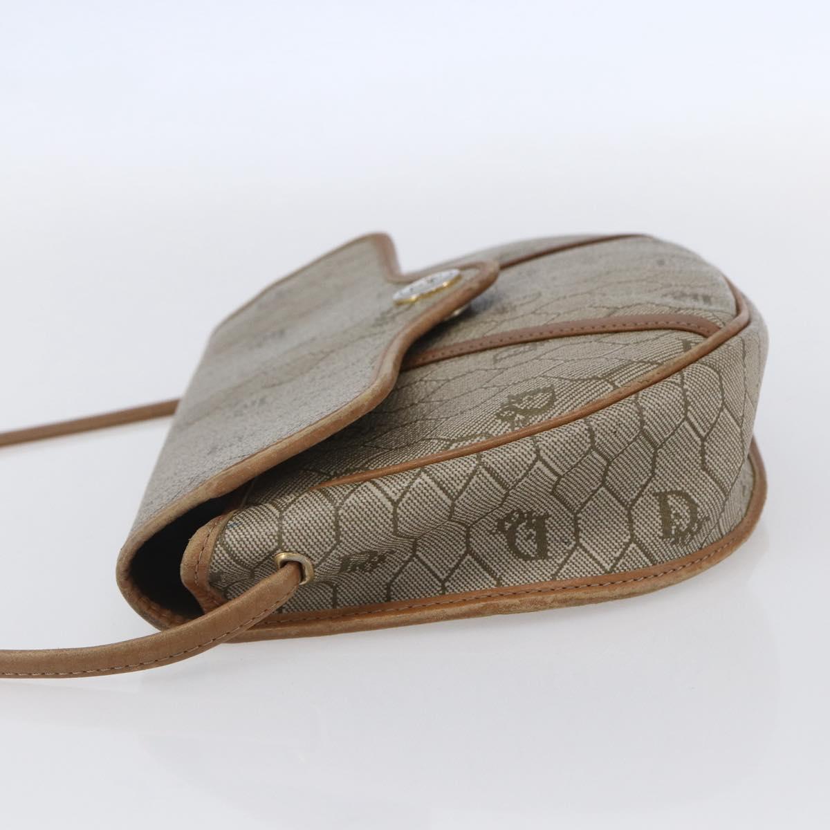 Christian Dior Honeycomb Canvas Shoulder Bag PVC Beige gold Auth BA7508