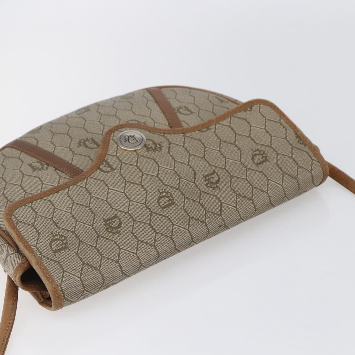 Christian Dior Honeycomb Canvas Shoulder Bag PVC Beige gold Auth BA7508