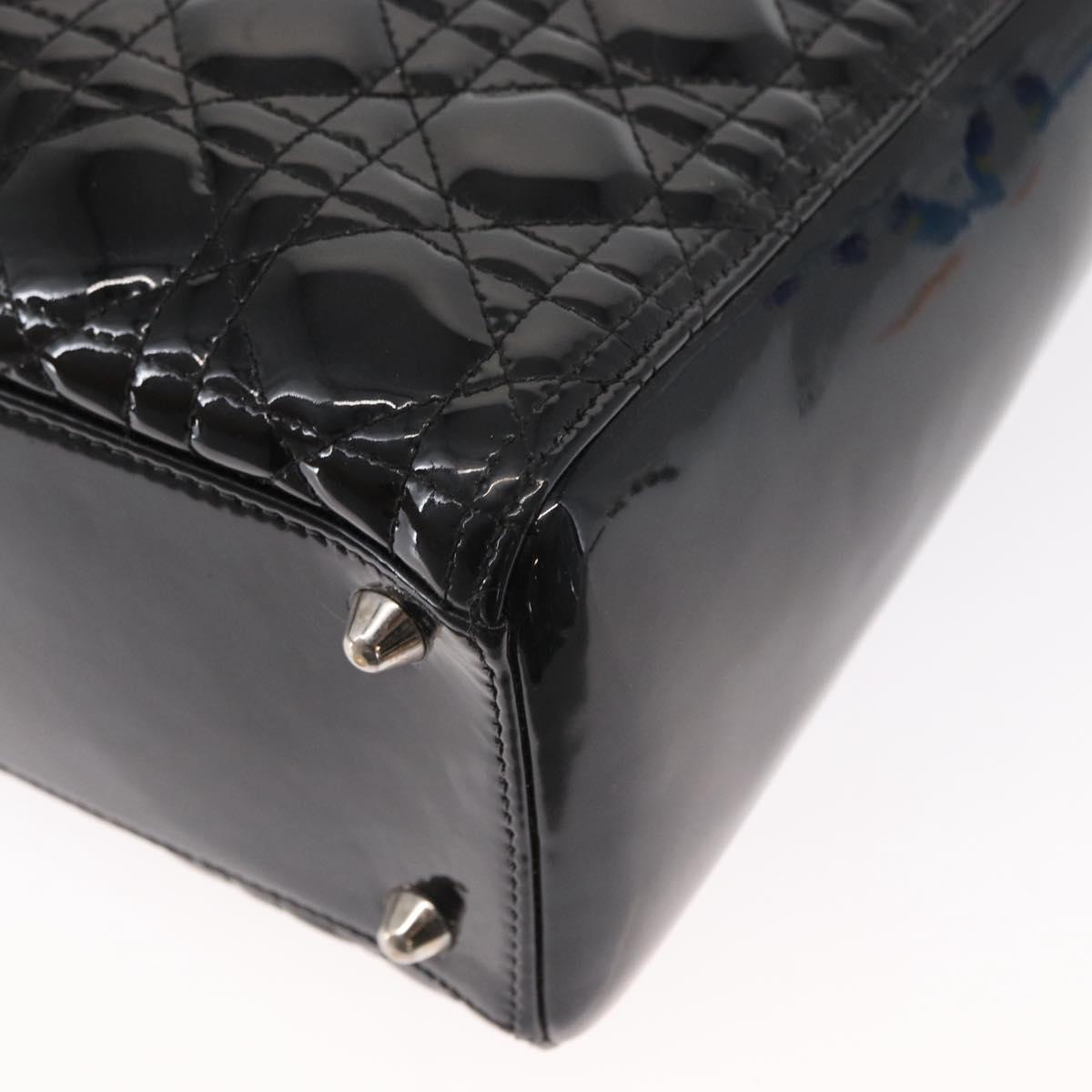 Christian Dior Canage Hand Bag Enamel 2way Black Silver Auth BA7509